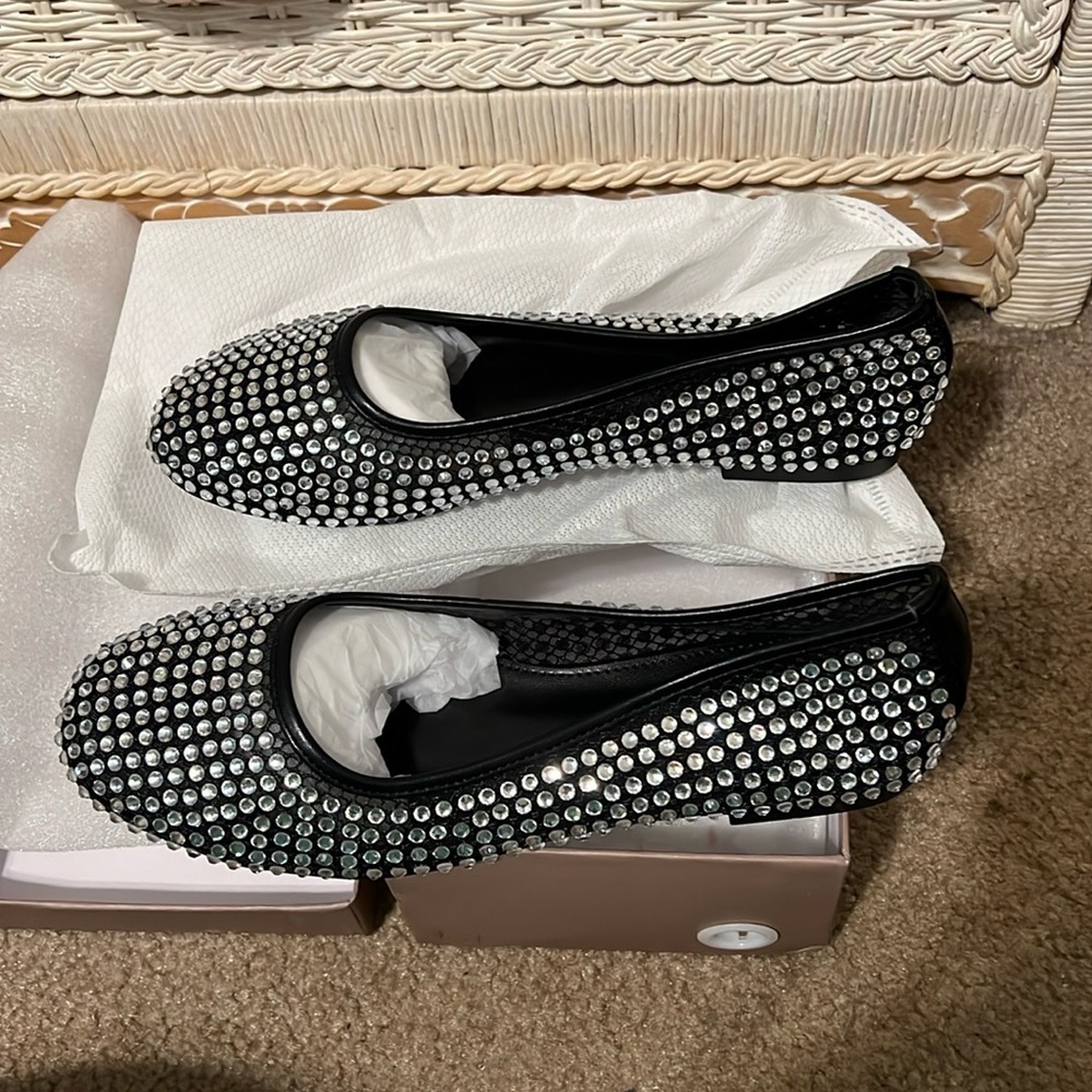 KaroNairy Rhinestone Sparkly Ballet Flats Mesh Black Shoes 9 NWT - Picture 11 of 16